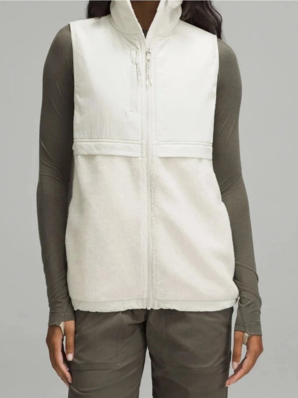Lululemon Cinch-Hem Fleece Vest Women 8 NWT Zip Hiking in Bone color